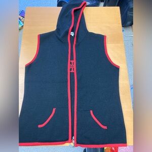 Vintage Neve Designs Black wool  Hoodie vest with Red Accents